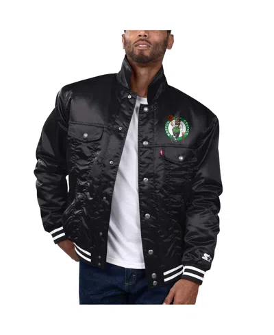 Starter Men's X Levi's Black Boston Celtics Silver Label Trucker Satin Full-snap Jacket