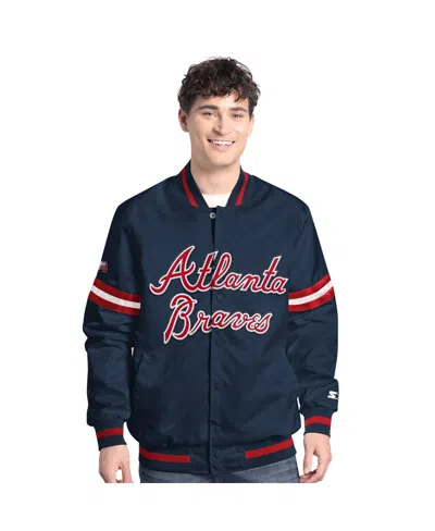 Starter Men'sâ Navy Atlanta Braves Scout Full-snap Varsity Jacket In Blue