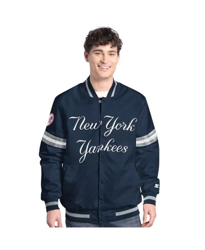 Starter Men's Navy New York Yankees Scout Full-snap Varsity Jacket In Blue