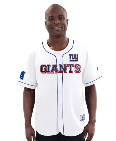 Starter Men'sâ White New York Giants Relay Full-button Baseball Jersey In Blue