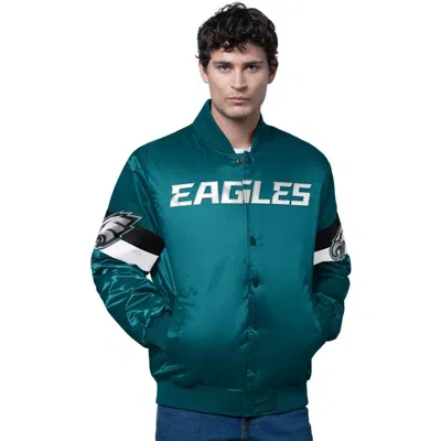 Starter Midnight Green Philadelphia Eagles Triple Option Satin Varsity Full-snap Jacket In Blue