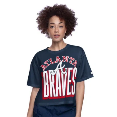 Starter Navy Atlanta Braves Play The Ball Boxy Cropped T-shirt