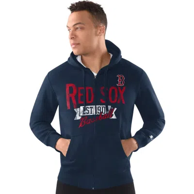Starter Navy Boston Red Sox Distressed Full-zip Hooded Jacket In Blue