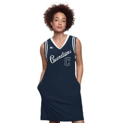 Starter Navy Cleveland Guardians Fast Track Sneaker V-neck Dress In Black