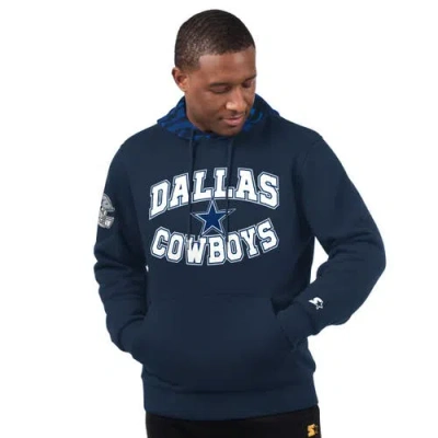 Starter Navy Dallas Cowboys Thursday Night Gridiron Pullover Hoodie In Navy,gray