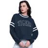 Starter Women's Navy New York Yankees Power Play Cropped Pullover Sweatshirt In Blue