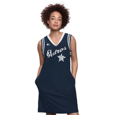 Starter Navy Houston Astros Fast Track Sneaker V-neck Dress In Blue