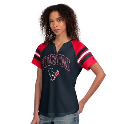 Starter Navy Houston Texans Game On Notch Neck Raglan T-shirt In Multi