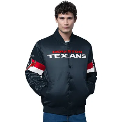 Starter Navy Houston Texans Triple Option Satin Varsity Full-snap Jacket In Blue