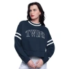 Starter Navy Minnesota Twins Power Play Cropped Pullover Sweatshirt In Blue