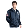 Starter Navy New York Yankees Cooperstown Collection Point Man Full-snap Coaches Jacket In Blue