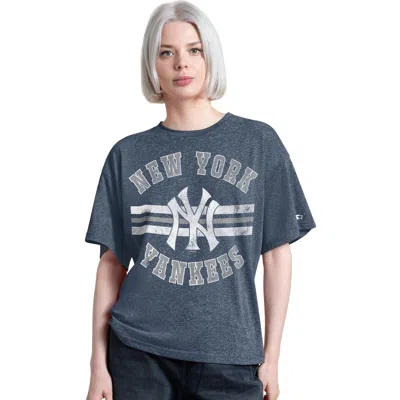 Starter Navy New York Yankees Jump Shot Boyfriend Tri-blend T-shirt In Blue