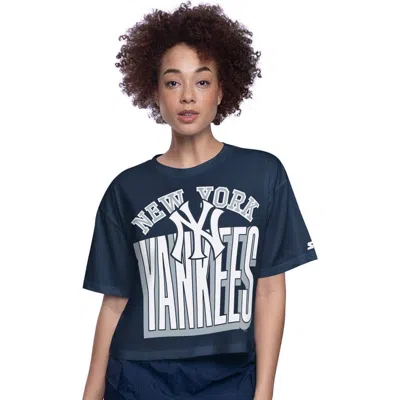 Starter Navy New York Yankees Play The Ball Boxy Cropped T-shirt In Blue