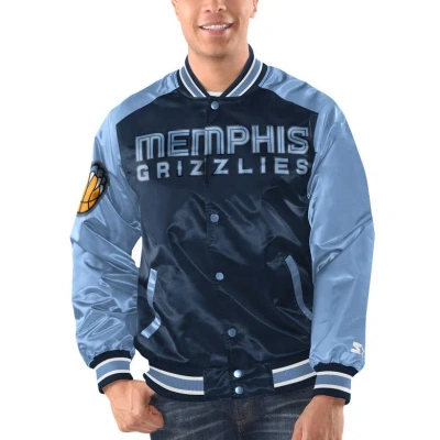 Starter Navy/light Blue Memphis Grizzlies Renegade Satin Full-snap Varsity Jacket