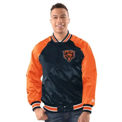 Starter Navy/orange Chicago Bears Inductee Raglan Full-snap Varsity Jacket