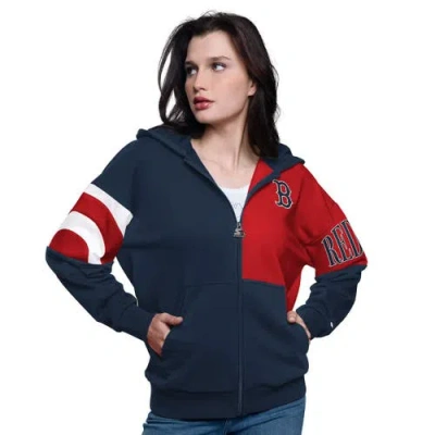 Starter Navy/red Boston Red Sox Curve Ball Full Zip Hoodie Sweatshirt In Blue