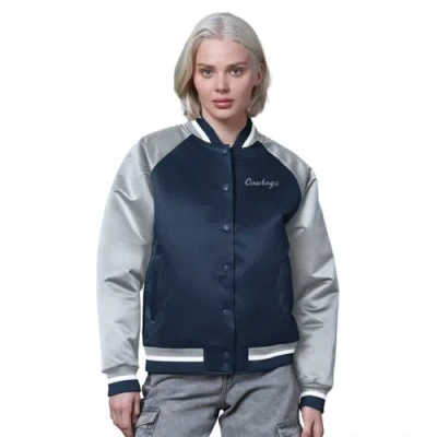 Starter Navy/silver Dallas Cowboys Satin Full-snap Vintage Varsity Jacket In Blue