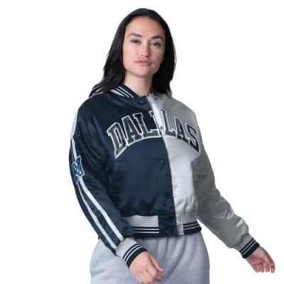 Starter Navy/silver Dallas Cowboys Zone Blitz Cropped Full-snap Satin Jacket