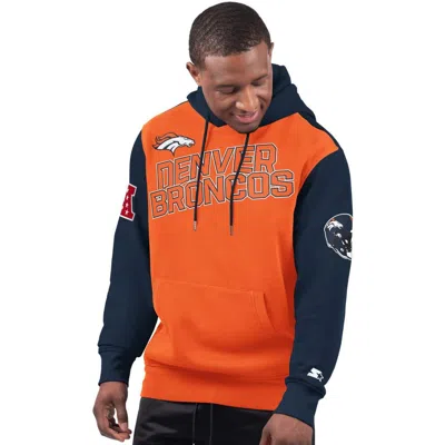 Starter Orange Denver Broncos Extreme Pullover Hoodie In Orange,navy