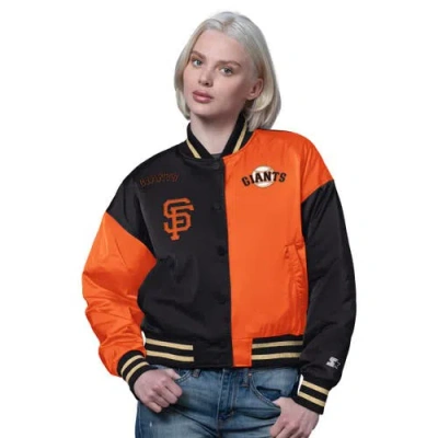 Starter Orange/black San Francisco Giants Offside Cropped Full-snap Varsity Jacket In Multi