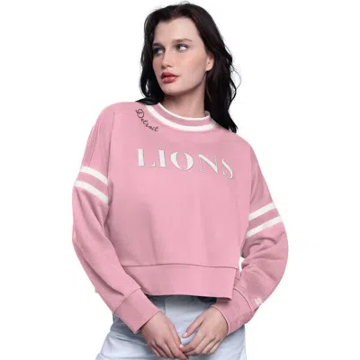Starter Pink Detroit Lions Power Play Cropped Pullover Sweatshirt