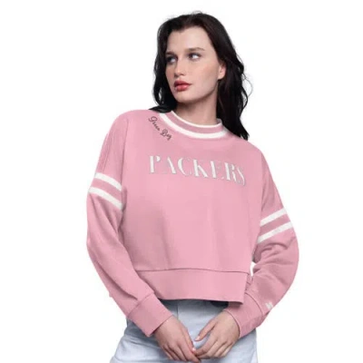 Starter Pink Green Bay Packers Power Play Cropped Pullover Sweatshirt In Gold