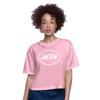 Starter Pink New York Jets Play The Ball Boxy Cropped T-shirt
