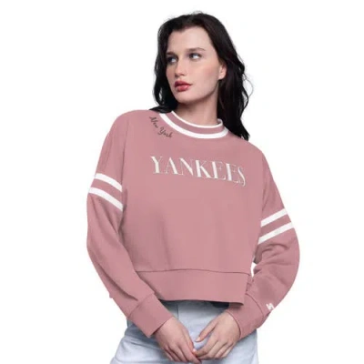 Starter Pink New York Yankees Power Play Cropped Pullover Sweatshirt