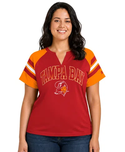 Starter Plus Size Tampa Bay Buccaneers Throwback Game On Notch Neck Raglan T-shirt In Red