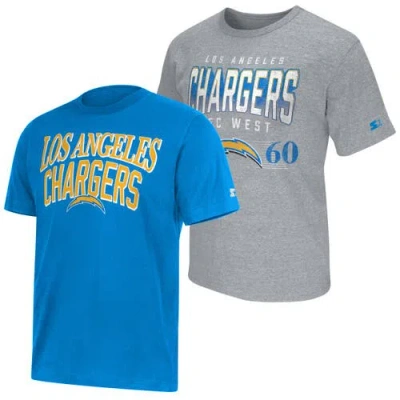 Starter Powder Blue/heather Gray Los Angeles Chargers Two-pack Logo T-shirt Set