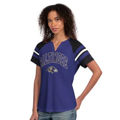 Starter Purple Baltimore Ravens Game On Notch Neck Raglan T-shirt In Blue
