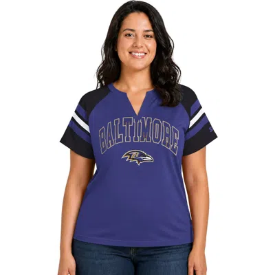Starter Purple Baltimore Ravens Plus Size Game On Notch Neck Raglan T-shirt In Pattern