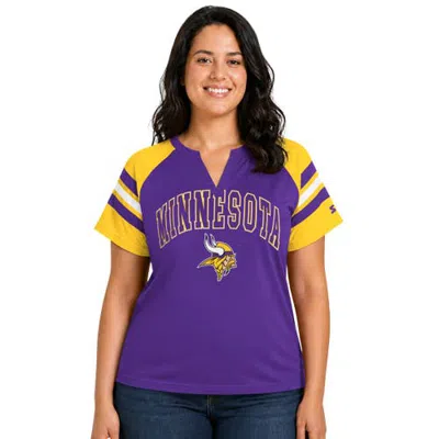 Starter Purple Minnesota Vikings Plus Size Game On Notch Neck Raglan T-shirt In Pattern