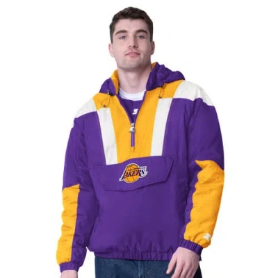 Starter Men's Purple/gold Los Angeles Lakers Charger Half-zip Pullover Jacket In Purple,gold