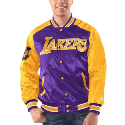 Starter Men's  Purple, Gold Los Angeles Lakers Renegade Satin Full-snap Varsity Jacket In Purple,gold