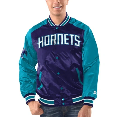 Starter Purple/teal Charlotte Hornets Renegade Satin Full-snap Varsity Jacket