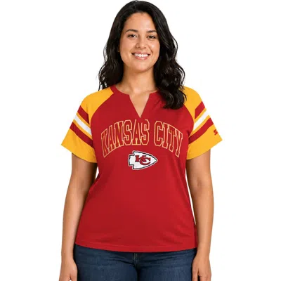 Starter Red Kansas City Chiefs Plus Size Game On Notch Neck Raglan T-shirt