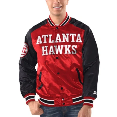 Starter Men's  Red, Black Atlanta Hawks Renegade Satin Full-snap Varsity Jacket In Red,black