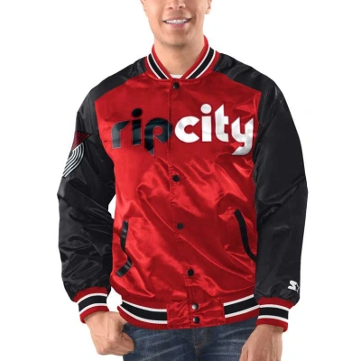 Starter Red/black Portland Trail Blazers Renegade Satin Full-snap Varsity Jacket