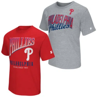 Starter Red/heather Gray Philadelphia Phillies Two-pack T-shirt Set In Multi
