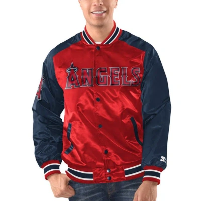 Starter Men's  Red, Navy Los Angeles Angels Varsity Satin Full-snap Jacket In Red,navy