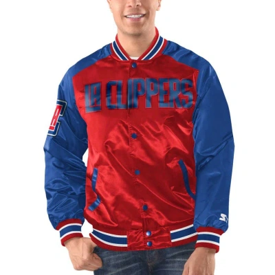 Starter Men's  Red, Royal La Clippers Renegade Satin Full-snap Varsity Jacket In Red,royal