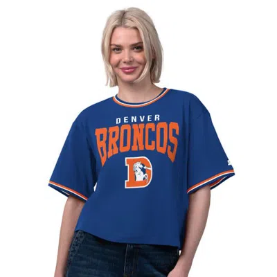 Starter Royal Denver Broncos Vintage Ace Cropped T-shirt In Multi