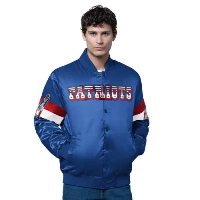 Starter Royal New England Patriots Triple Option Satin Varsity Vintage Logo Full-snap Jacket In Blue