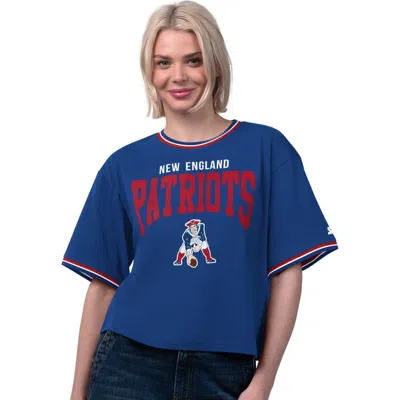 Starter Royal New England Patriots Vintage Ace Cropped T-shirt In Blue