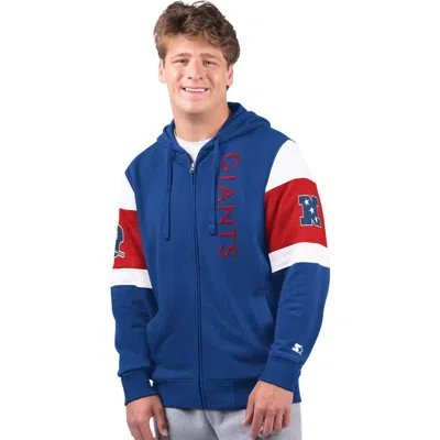 Starter Royal New York Giants Extreme Vintage Logo Full-zip Hoodie In Blue