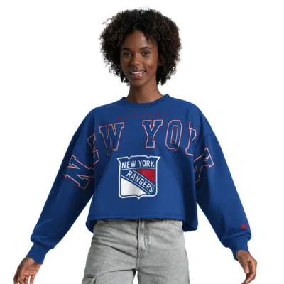 Starter Royal New York Rangers Bleachers Cropped Drop Shoulder Sweatshirt In Blue