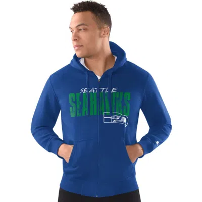 Starter Royal Seattle Seahawks Distressed Classic Full-zip Hoodie In Blue