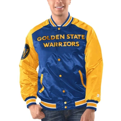 Starter Men's  Royal, Gold Golden State Warriors Renegade Satin Full-snap Varsity Jacket In Royal,gold