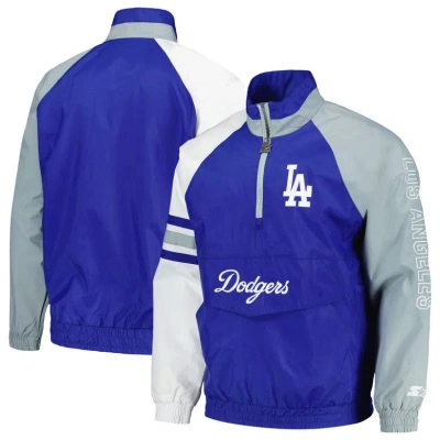 Starter Men's  Royal, Gray Los Angeles Dodgers Elite Raglan Half-zip Jacket In Royal,gray
